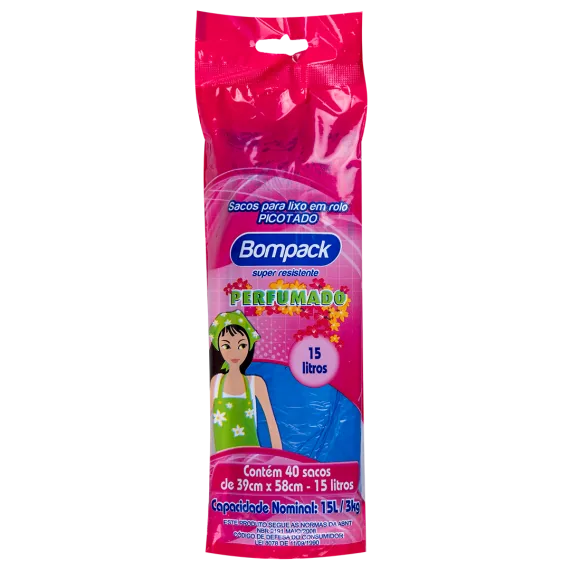 BOLSA RESIDUO ROLLO BOMPACK 15LT PERFUMADA X 40. MEDIDAS 39x58 cm.
