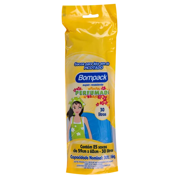 BOLSA RESIDUO ROLLO BOMPACK 30LT PERFUMADA X 25. MEDIDAS 59x62 cm.