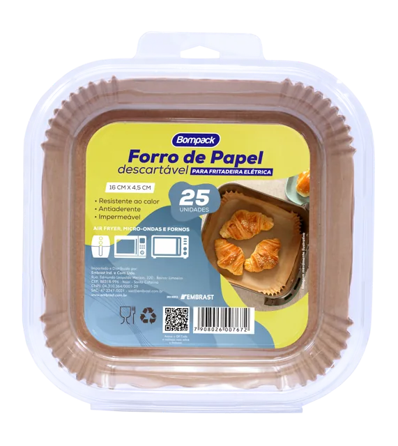 FORRO PAPEL DESCARTABLE P/FREIDORA AIRE CUADRADO C/25 UN